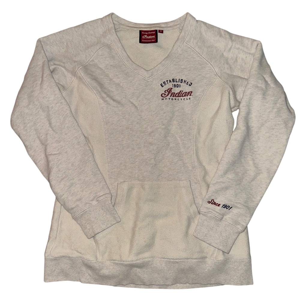 Indian Motorcycle Womens V-Neck Sweatshirt Oatmeal Heather Logo Pullover Medium